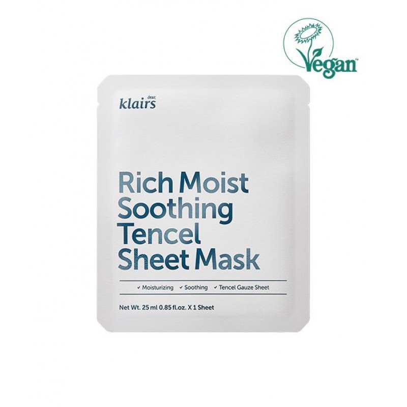 Маска для лица тканевая успокаивающая - Dear, Klairs Rich Moist Soothing Tencel Sheet Mask